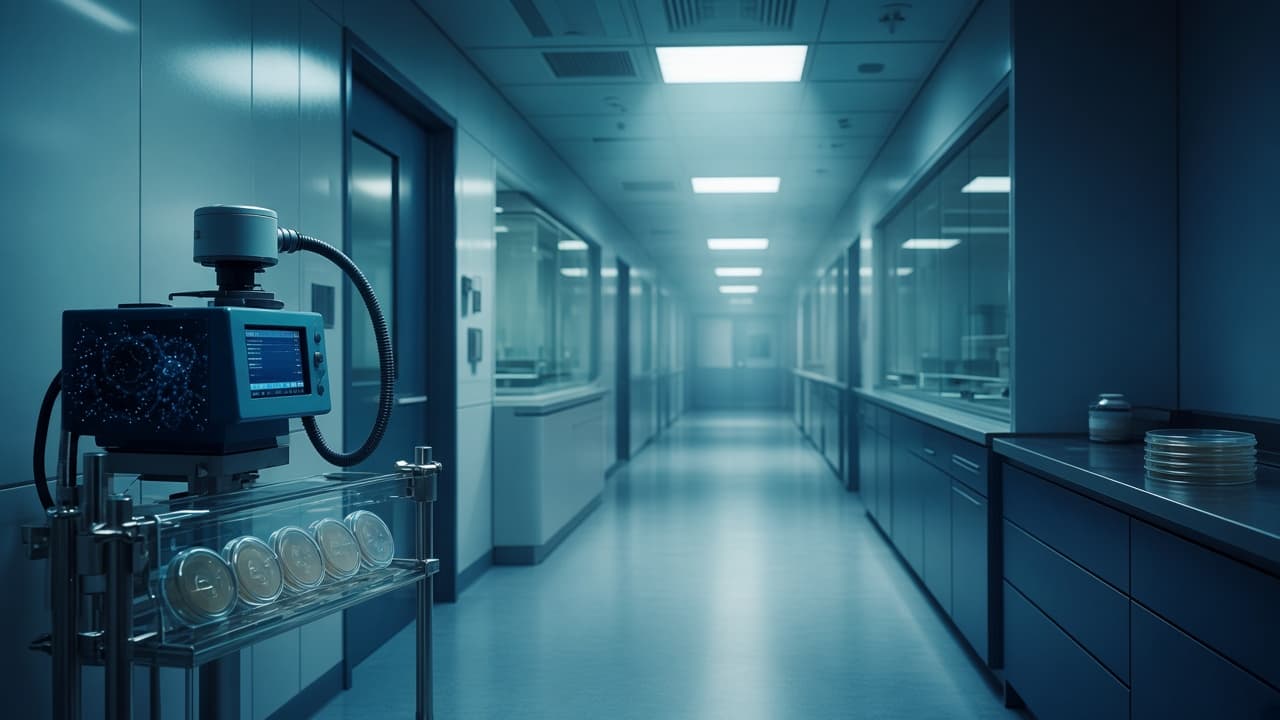 Cleanroom corridor representing USP 797 environmental monitoring